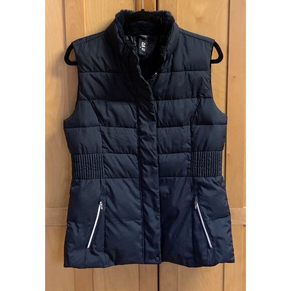 Womens Medium NVO Navy Blue Golf Vest with Zipper, Snaps and Faux Fur Trim Colla - Picture 3 of 13